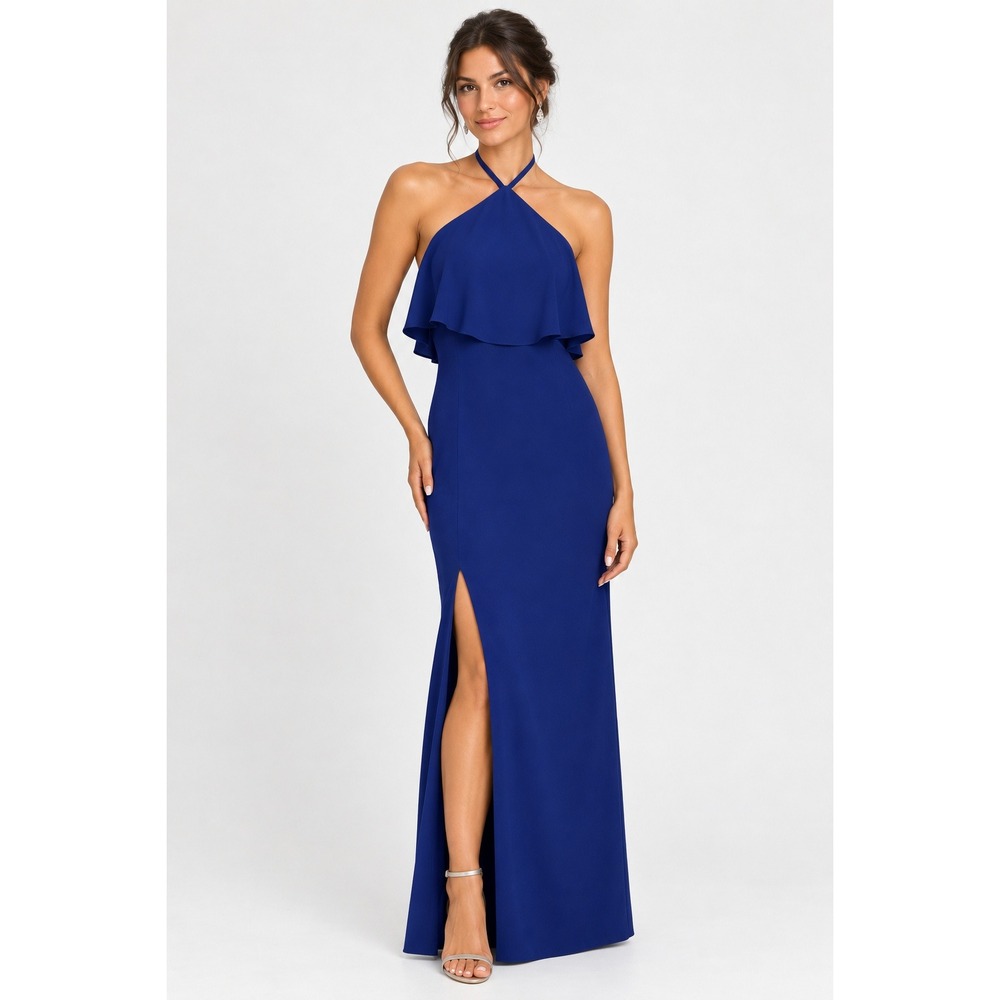 Amanda Uprichard Royal Blue Halter Popover Maxi Dress Size S Slit Formal